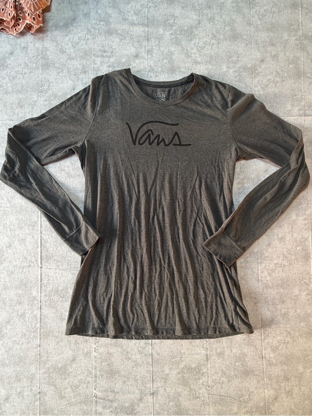 Vans Women's Long Sleeve Tee in Charcoal Gray with Black Logo